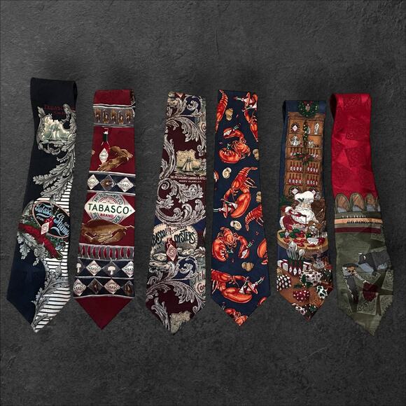 Lot of Six Vintage Tobasco Hot Sauce Men's Novelty 100% Silk Professional Ties - Picture 1 of 7
